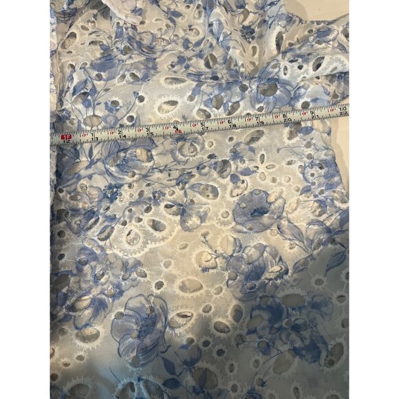 Caroline Costas Eylet White and Blue floral top Sz S - Picture 10 of 11